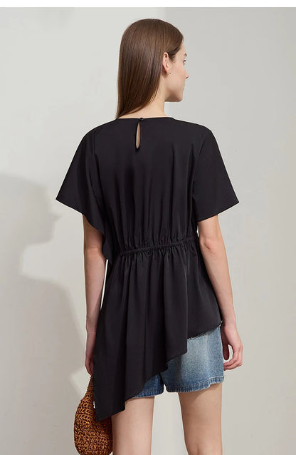 Damen T-Shirt mit rundem Hals und asymmetrischem Design für den Sommer