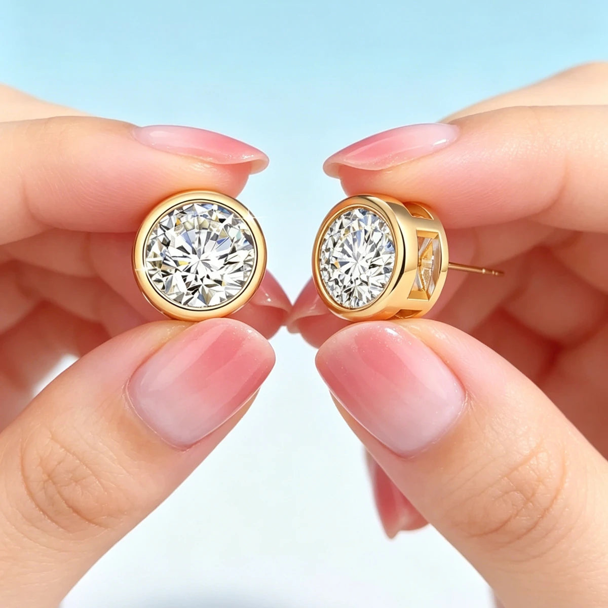 Damen-Ohrstecker aus 18K Gelbgold mit Moissanit Hochglanz Elegant für Hochzeit und Alltag