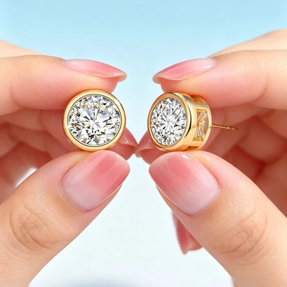 Damen-Ohrstecker aus 18K Gelbgold mit Moissanit Hochglanz Elegant für Hochzeit und Alltag