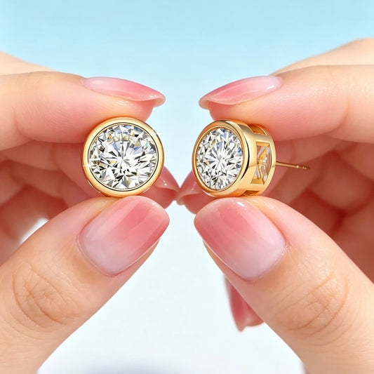Damen-Ohrstecker aus 18K Gelbgold mit Moissanit Hochglanz Elegant für Hochzeit und Alltag