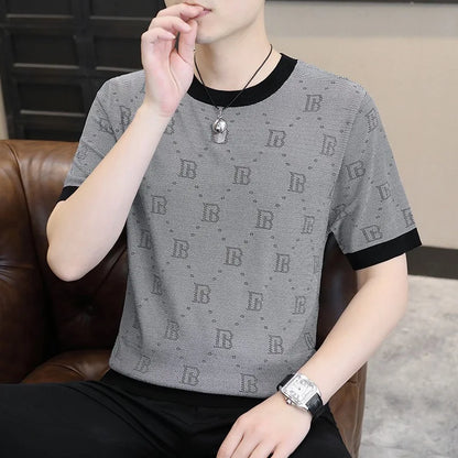 Herren Kurzarm T-Shirt aus Jacquard gestricktem Material im Retro-Stil für Sommer