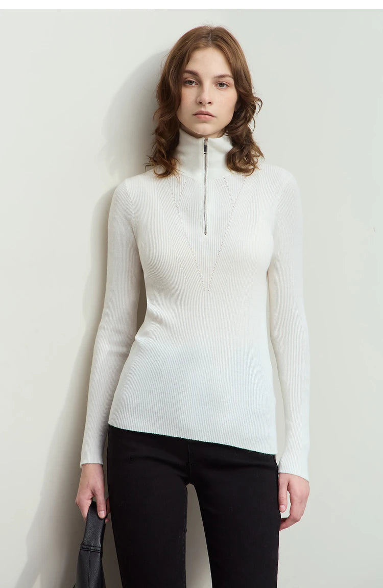 Damen-Strickjacke Stehkragen Reißverschluss Slim Streetwear Winter