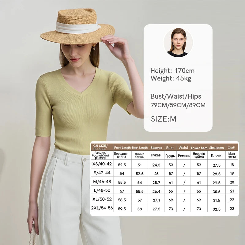 Damen V-Ausschnitt Pullover Viskose Halbarm Slim Büro Sommer