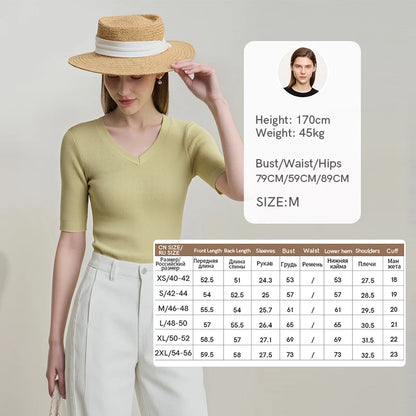 Damen V-Ausschnitt Pullover Viskose Halbarm Slim Büro Sommer
