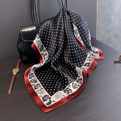 Damen Seidensatin Schal quadratisch gepunktet Kopftuch Bandana Hijab Neu