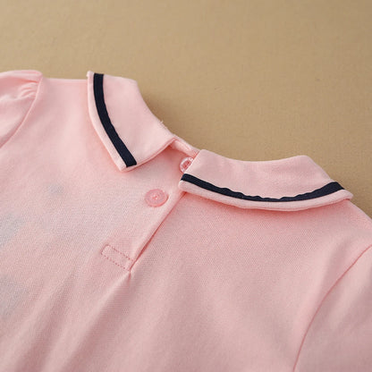 Mädchen T-shirt Sommer Baumwolle Tennis Kleidung für 4-10Y Kinder Drehen-unten Kragen Bogen Tops Kurzen Ärmeln Casual Tee
