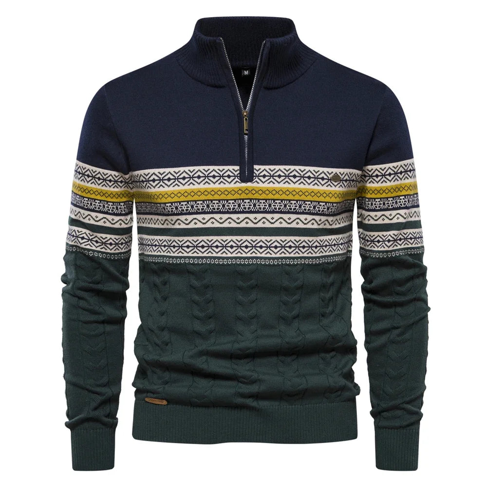 Herren Pullover aus hochwertiger Baumwolle mit Viertelreißverschluss und Stehkragen