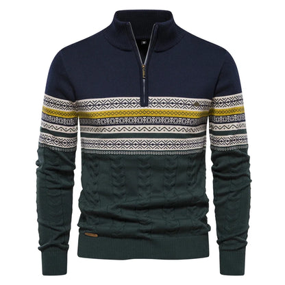 Herren Pullover aus hochwertiger Baumwolle mit Viertelreißverschluss und Stehkragen
