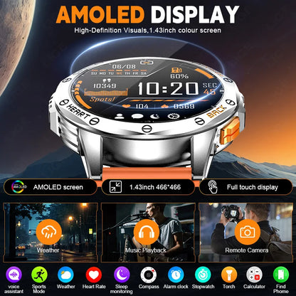 LIGE 2025 Neue Outdoor GPS Smart Uhr Männer 1,43 "AMOLED 530 mAh Batterie Militär LED Kompass Taschenlampe 100 + sport Smartwatch Mann