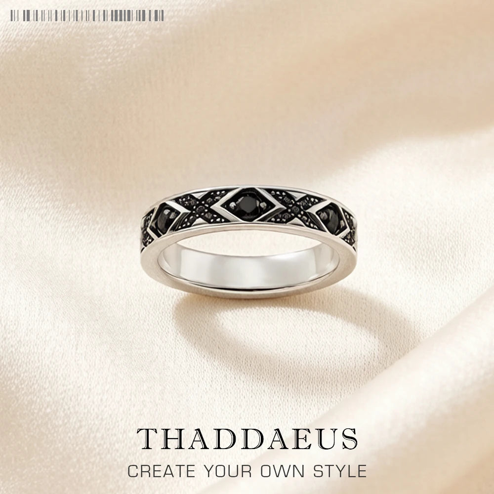 Damen-Ring schwarzes asiatisches Ornament ethnisch Sommer aus Sterlingsilber