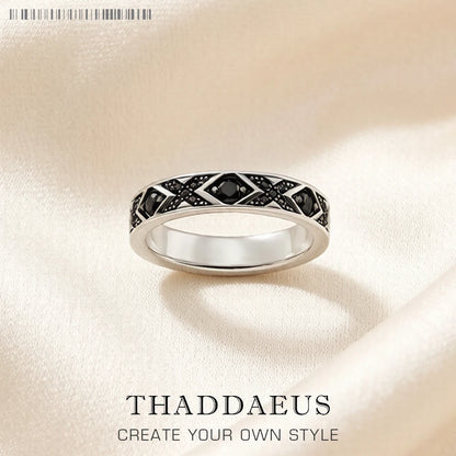Damen-Ring schwarzes asiatisches Ornament ethnisch Sommer aus Sterlingsilber