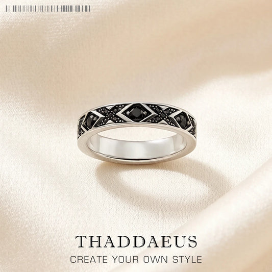 Damen-Ring schwarzes asiatisches Ornament ethnisch Sommer aus Sterlingsilber