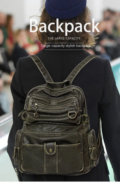 Damen-Schulrucksack Großes Fassungsvermögen 20-35 Liter Mit Gepolstertem Rücken Vintage Schwarz