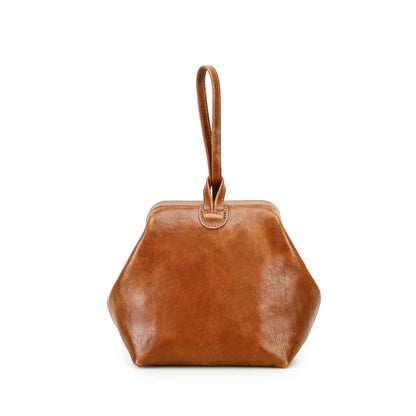 Kleine Handtasche aus Leder in Cognacbraun mit kurzem Henkel