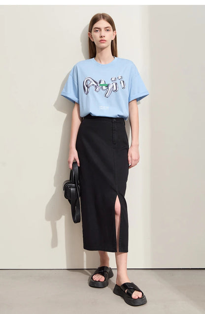 Damen T-Shirts im lässigen Stil mit O-Ausschnitt und modischem Druck