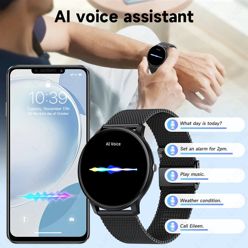 LIGE SOS Smartwatch 1,39 Zoll HD Sprachassistent Bluetooth Anruf Sport Fitness Smart Watch Männer Frauen Für Android IOS 2025 Neue