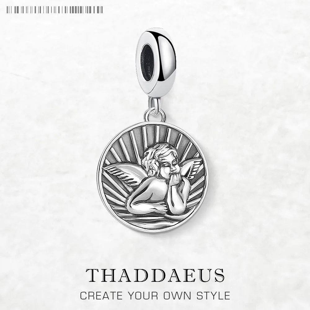 Damen-Charm-Anhänger Schutzengel Scheibe Disc aus Sterlingsilber