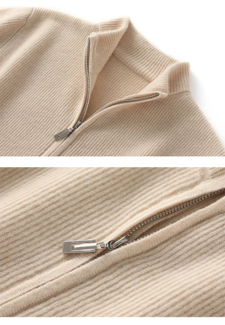 Stehkragen Reißverschluss Strickjacke Pullover Herrenmantel Business Casual Herbst Winter neue reine Wolle Strickjacke Männer Doppeltaschen