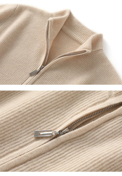 Stehkragen Reißverschluss Strickjacke Pullover Herrenmantel Business Casual Herbst Winter neue reine Wolle Strickjacke Männer Doppeltaschen