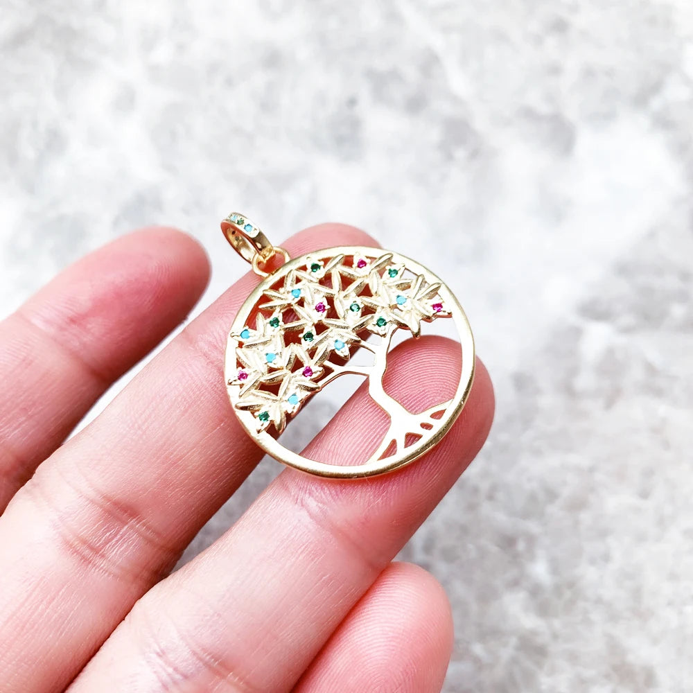 Damen-Charm-Anhänger goldener Baum Böhmen romantisch aus Sterlingsilber