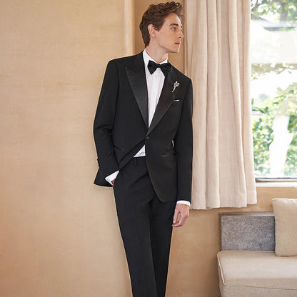 Eleganter Herrenanzug aus 30% Wolle: Schwarzer Slim Fit Ein-Knopf-Blazer für Hochzeiten und Feiern