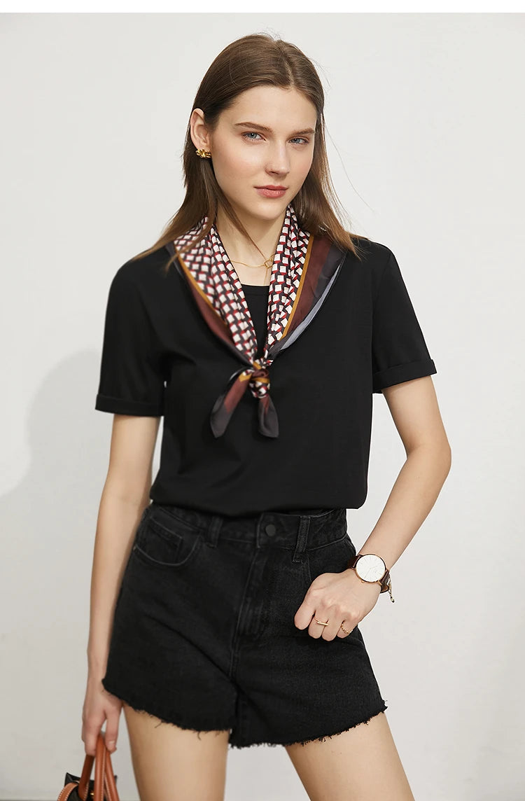 Damen Top im minimalistischen Stil aus einfarbiger mercerisierter Baumwolle