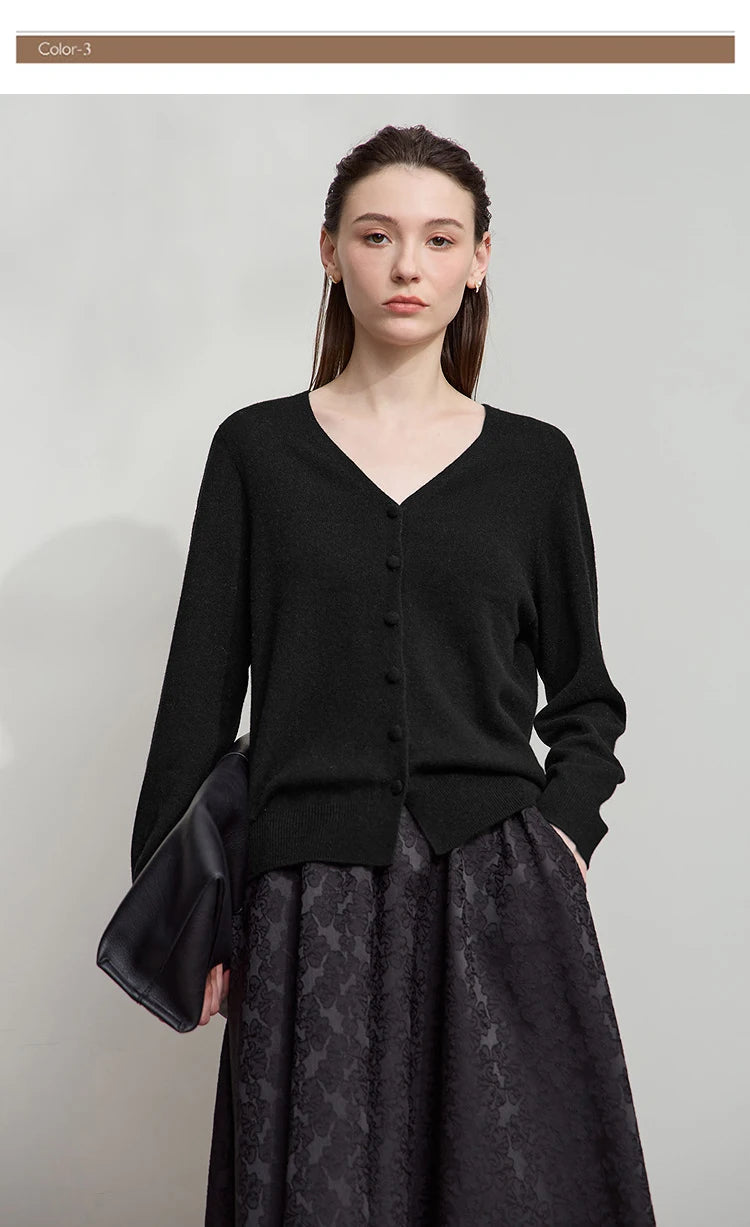 Damen-Strickjacke V-Ausschnitt Wolle lang locker Herbst-Winter