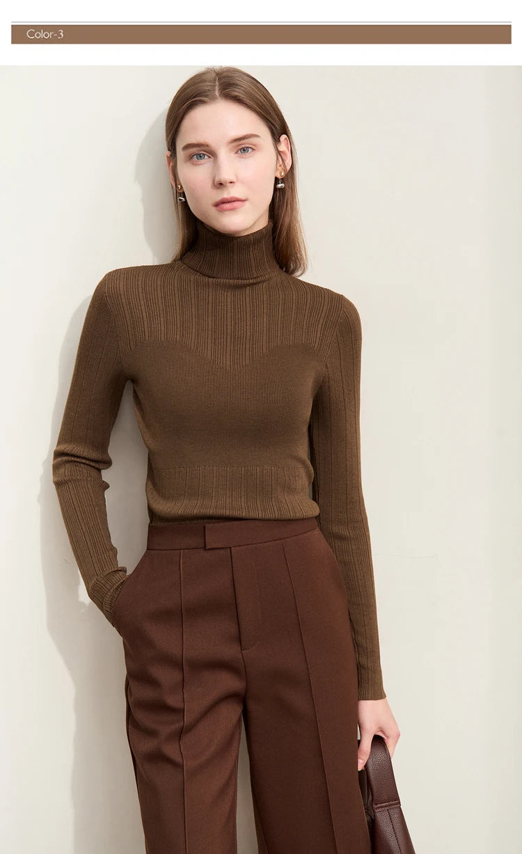 Damen-Rollkragenpullover Slim Polyester-Viskose Herbst-Winter