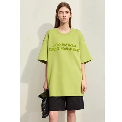 Damen T-Shirts mit Rundhalsausschnitt und losem, lässigem Schnitt mit Stickerei