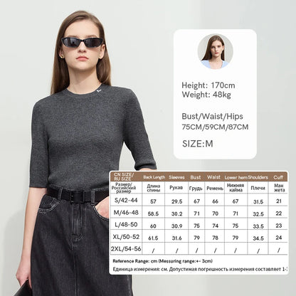 Damen-Strickpullover, anthrazit, einfarbig, O-Ausschnitt, 3/4-Ärmel