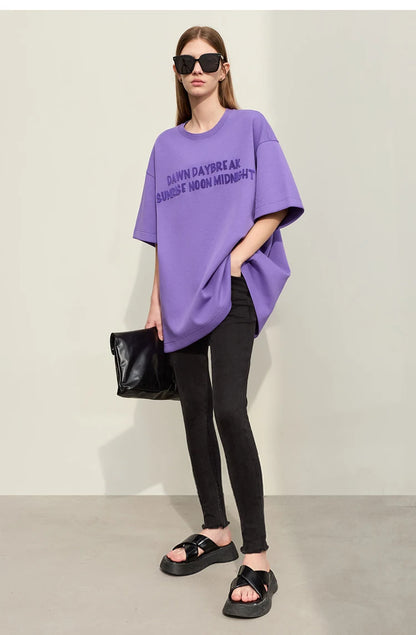 Damen T-Shirts mit Rundhalsausschnitt und losem, lässigem Schnitt mit Stickerei