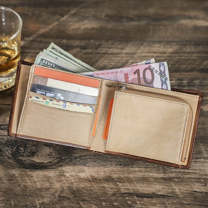 Herren Echtleder Kurzgeldbörse Vintage Kartenhalter Reißverschluss Münzfach Geldclip