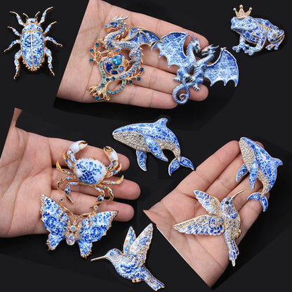 Brosche Emaille Porzellan Drache Schmetterling Frosch Krabbe Tier Reversnadel