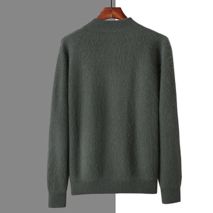 Pullover aus 100 % reinem Nerz-Kaschmir für Herren, Stehkragen, verdickte Strickjacke, Herbst/Winter, warm, lässig, gestrickt, große Oberteile mit Reißverschluss
