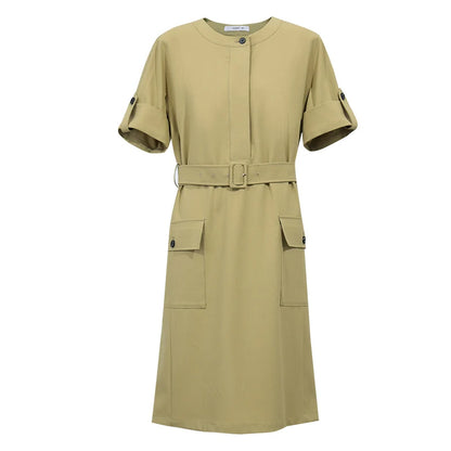 Knitterfreies Elegantes Damenkleid Mit Gurt Für Bürodamen