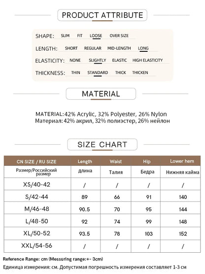 Produktattribut-Tabelle: Material- und Größenangaben zum Strickrock