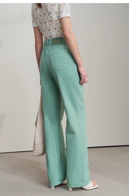 Damenjeans im minimalistischen Retro-Stil mit geradem Bein aus Baumwolle