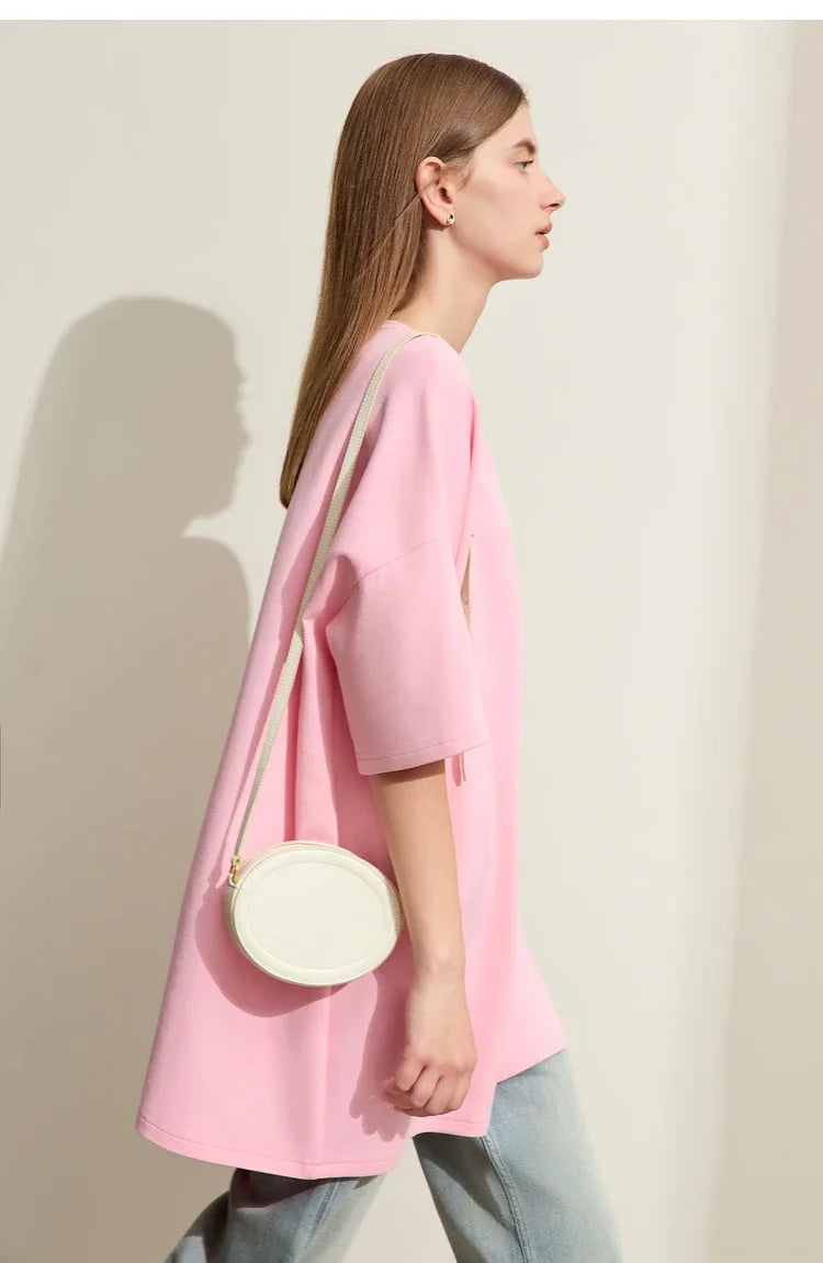 Damen Rundhals-T-Shirt im minimalistischen Stil mit lässiger Stickerei und kurzen Ärmeln