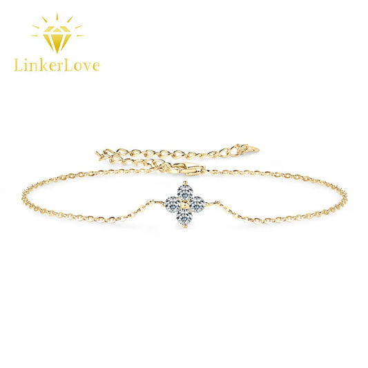 Damen-Armband Kleeblatt mit Moissanit in Gold