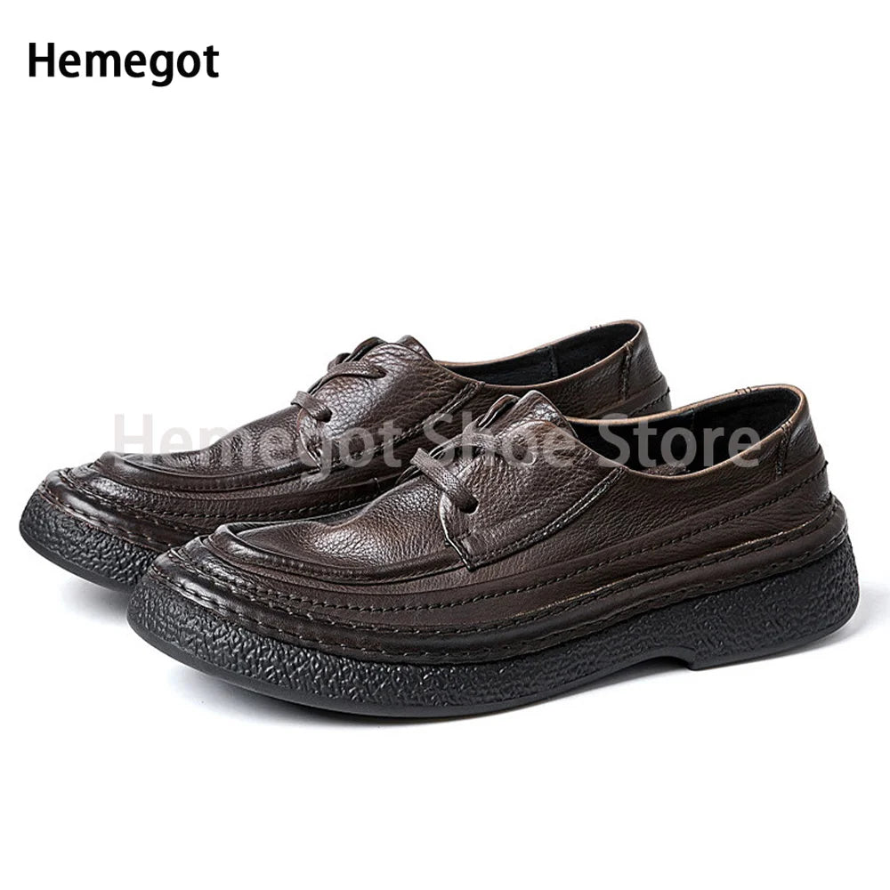 Herren-Lederschnürschuhe, dunkelbraun, gepolsterte Plateausohle