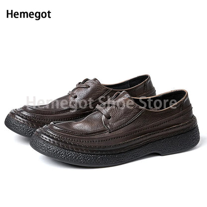 Herren-Lederschnürschuhe, dunkelbraun, gepolsterte Plateausohle