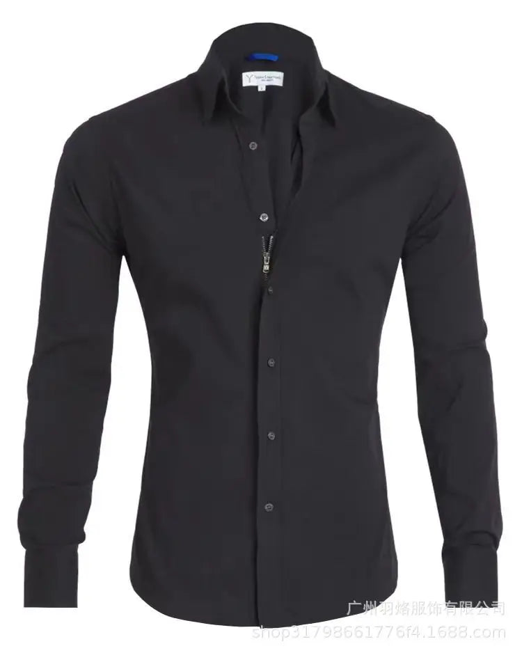 Herren Slim Fit Langarmshirt mit Vier-Wege-Stretch, bügelfrei und knitterarm in seidiger Optik – einfarbig.