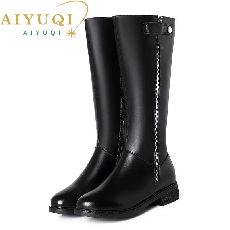 AIYUQI  Women Winter Boots 2025 New Genuine Leather Long Boots Women Big Size 41 42 43 Wool Warm Zipper Riding Boots Women
