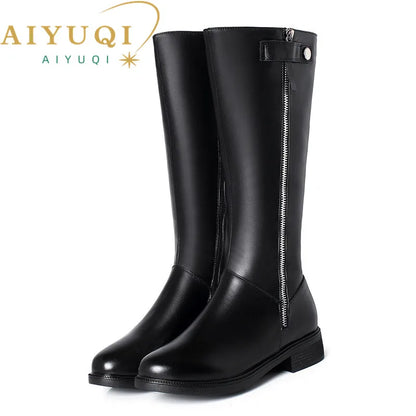 AIYUQI  Women Winter Boots 2025 New Genuine Leather Long Boots Women Big Size 41 42 43 Wool Warm Zipper Riding Boots Women