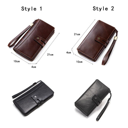 Herren Echtleder Clutch Lange Vintage Geldbörse Reißverschluss Kartenhalter Münzfach