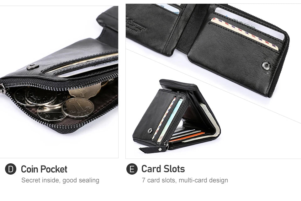 Herren Echtleder Geldbörse Vintage Trifold Haspe Reißverschluss Kartenhalter Geldclip