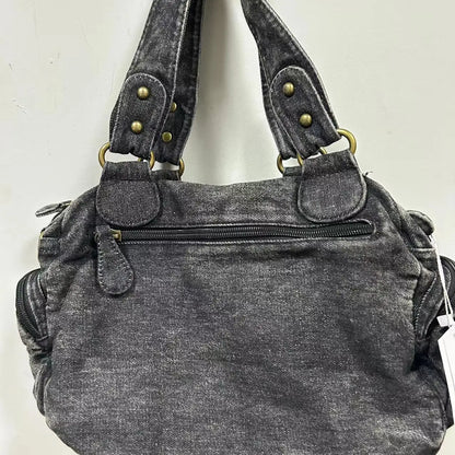 Damen-Handtasche Denim-Optik mit Top-Handle Reißverschluss und Innenfächer Alltagsbedarf