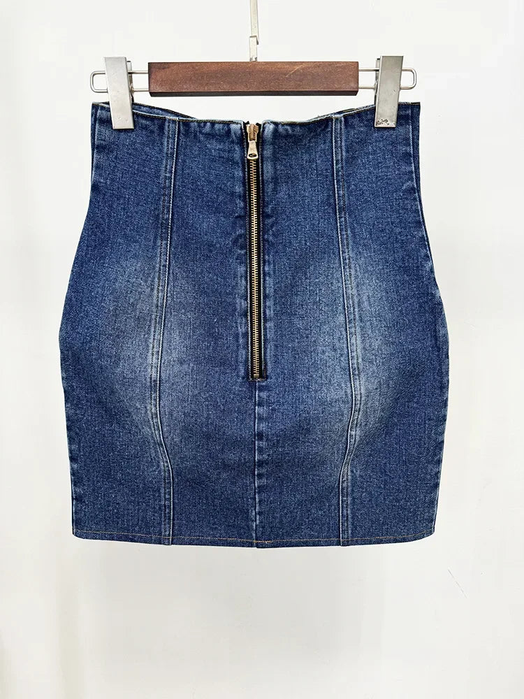 Damen-Blazer Set Jeansjacke Minirock doppelreihig Löwenknopf