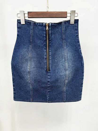 Damen-Blazer Set Jeansjacke Minirock doppelreihig Löwenknopf