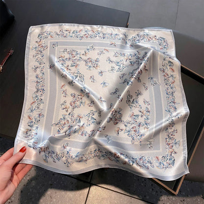 Damen Seidenschal 53cm quadratisch Blumenprint Luxus Hijab Bandana B